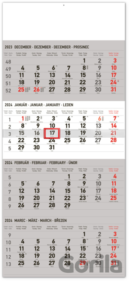 Nástenný kalendár 4-mesačný štandard 2024