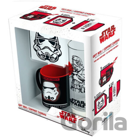 Darčekový set Star Wars: Trooper hrnček-sklenený pohár-tácka