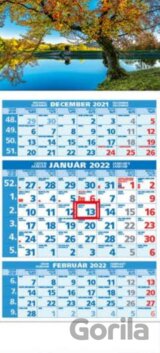 Štandard 3-mesačný modrý nástenný kalendár 2022 - jazero