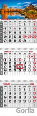 Klasik 3-mesačný sivý nástenný kalendár 2022 - jesenné jazero