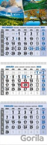 Klasik 3-mesačný modrý  nástenný kalendár 2022 - štyri ročné obdobia