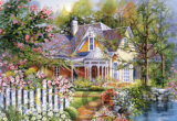Yellow House with Picket Fence