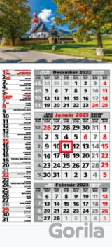Štandard kombinovaný 3-mesačný sivý nástenný kalendár 2023 - kostolík