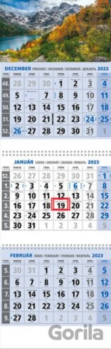 Klasik 3-mesačný modrý nástenný kalendár 2023 - skalnaté hory