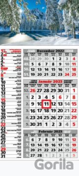 Štandard kombinovaný 3-mesačný sivý nástenný kalendár 2023 - zimná krajina