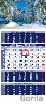 Štandard 4-mesačný modrý nástenný kalendár 2023 - zimná krajina