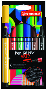 Prémiová vláknová fixka s hrubým klinovým hrotom - STABILO Pen 68 MAX - ARTY - 6 ks sada