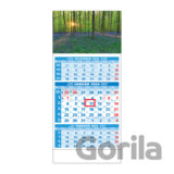 Štandard 3-mesačný modrý nástenný kalendár 2024 - les s kvetmi