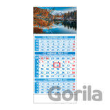 Štandard 3-mesačný modrý nástenný kalendár 2024 - hory pri jazere