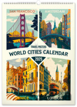 NOTIQUE Nástenný kalendár Travel posters - World Cities Calendar 2025