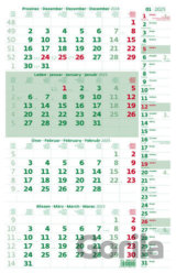 Nástěnný Čtyřměsíční kalendář 2025 zelený s poznámkami