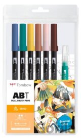 Tombow ABT sada oboustranných fixů Manga Bird 6 ks + vodní štětec