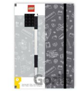 LEGO Zápisník A5 s čierným perom - šedý, čierna doštička 4x4