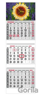 Klasik 3-mesačný kalendár 2019 s hodinami (slnečnica)