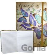Zápisník s gumičkou 95x140 mm zlatý s motýli A