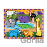 Zvieratká zo safari - drevené kusové puzzle