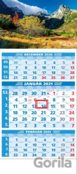 Štandard 3-mesačný modrý nástenný kalendár 2021 - hory