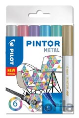 Sada 6 kusov akrylových popisovačov Pintor, (F) tenký, mix metalických farieb