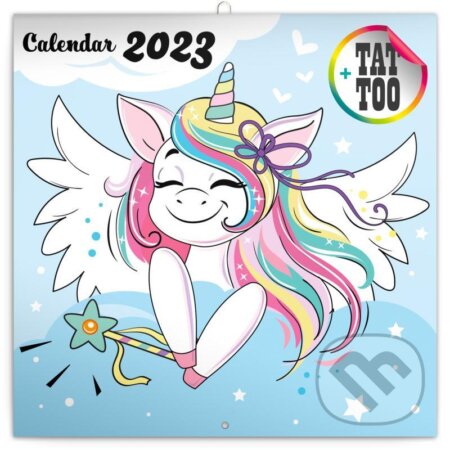 Poznámkový nástěnný kalendář Šťastní jednorožci 2023 - 