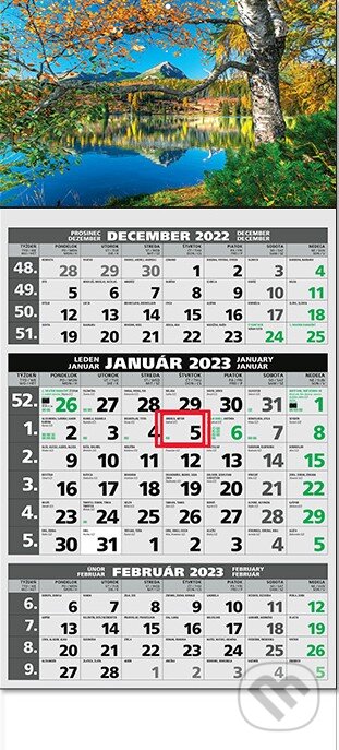 Štandard 3-mesačný Eco nástenný kalendár 2023 - jazero - 