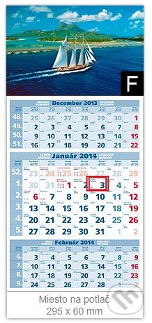 Nástenný 3-mesačný plánovací kalendár (modrý) s motívom plachetnice - 