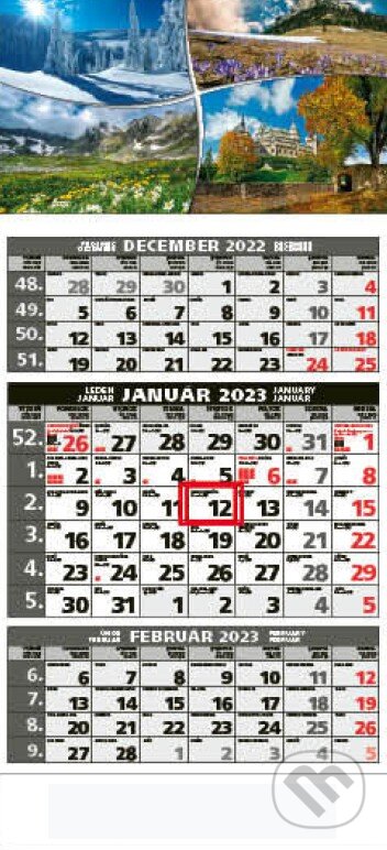 Štandard 3-mesačný sivý nástenný kalendár 2023 - štyri ročné obdobia - 