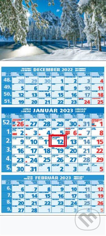 Štandard 3-mesačný modrý nástenný kalendár 2023 - zimná krajina - 