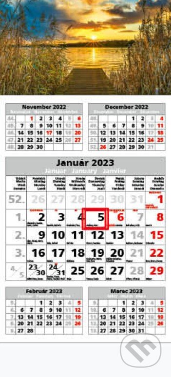Štandard 5-mesačný sivý nástenný kalendár 2023 - západ slnka - 