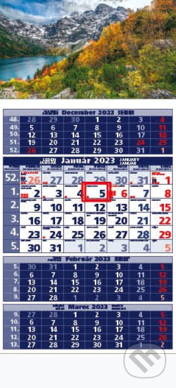 Štandard 4-mesačný modrý nástenný kalendár 2023 - skalnaté hory - 