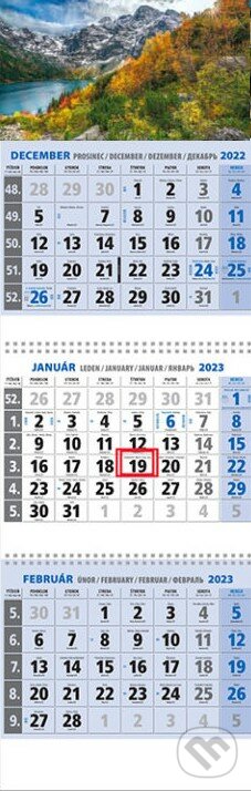 Klasik 3-mesačný modrý nástenný kalendár 2023 - skalnaté hory - 
