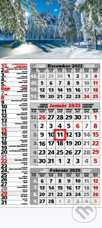 Štandard kombinovaný 3-mesačný sivý nástenný kalendár 2023 - zimná krajine - 