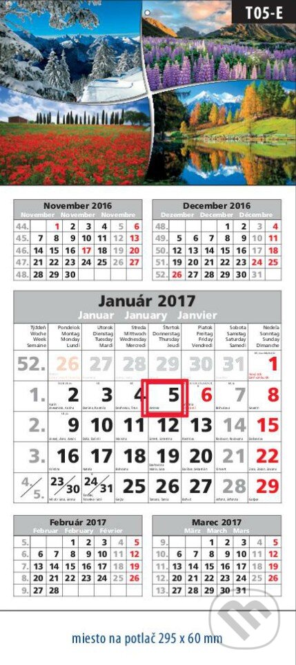 Štandardný 5-mesačný kalendár 2017 s motívmi štyroch ročných období - 
