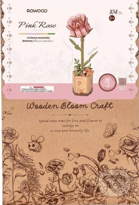 3D Dřevěná skládačka: Růžová růže