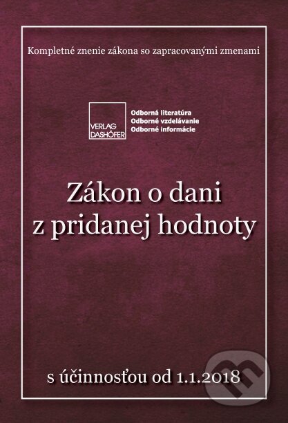 Kniha Zákon O Dani Z Pridanej Hodnoty Verlag Dashöfer Martinus 8054