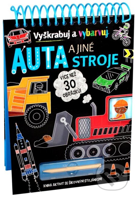 Auta a jiné stroje: Vyškrabuj a vybarvuj