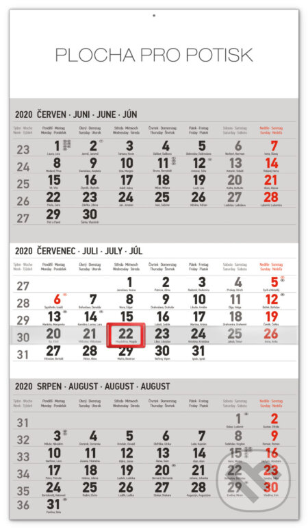Nástěnný kalendář 3měsíční standard 2020 šedý - 