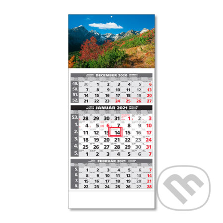Štandard 3-mesačný sivý nástenný kalendár 2021 s motívom jesenných hôr - 