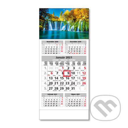 Štandard 5-mesačný sivý nástenný kalendár 2021 s motívom vodopádu - 