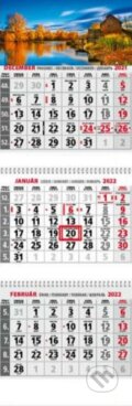 Klasik 3-mesačný sivý nástenný kalendár 2022 - jesenné jazero - 