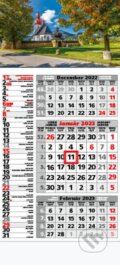 Štandard kombinovaný 3-mesačný sivý nástenný kalendár 2023 - kostolík - 