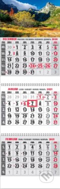 Klasik 3-mesačný sivý nástenný kalendár 2021 s motívom hôr - 