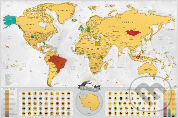 Stieracia mapa sveta Deluxe XXL – blanc  (zlatá) - 