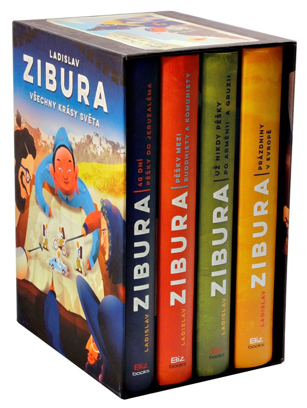 Všechny krásy světa (čtyřbox) - Ladislav Zibura.

V dárkovém čtyřboxu najdete čtyři knížky – &lt;a href=&quot;/?uItem=708659&quot;&gt;40 dní pěšky do Jeruzaléma&lt;/a&gt;, &lt;a href=&quot;/?uItem=623861&quot;&gt;Pěšky mezi buddhisty a komunisty&lt;/a&gt;, &lt;a href=&quot;/?uItem=773159&quot;&gt; Už nikdy pěšky po Arménii a Gruzii&lt;/a&gt;, &lt;a href=&quot;/?uItem=652005&quot;&gt;Prázdniny v Evropě&lt;/a&gt; plus dárek puzzle Mapa světa opět z dílny ilustrátorského dua Tomski &amp; Polanski.